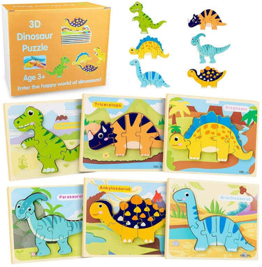 Ecotoys DinoPuz | Divertimento preistorico - Set di puzzle di dinosauri in legno